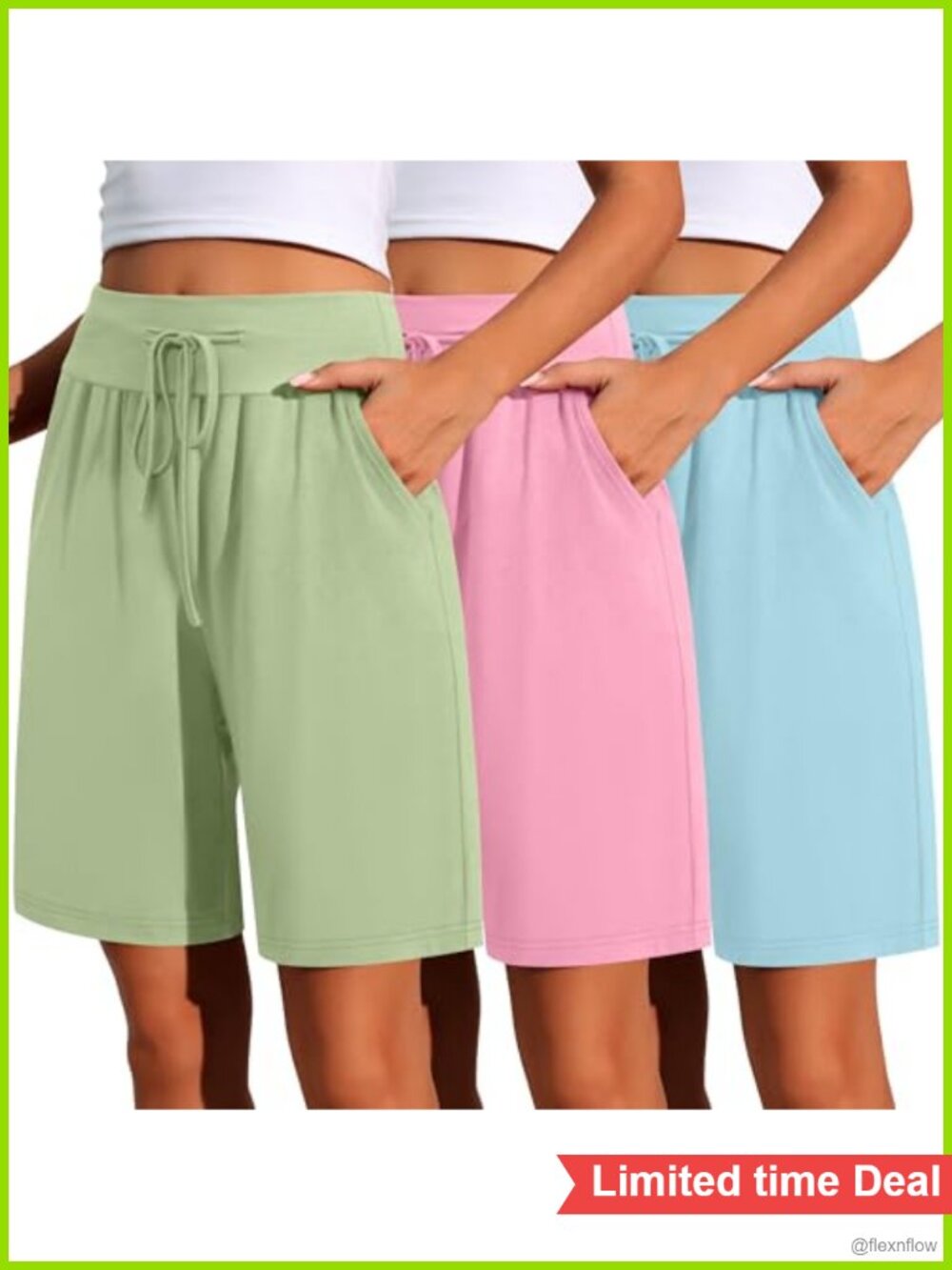 Wide Leg High Waist Bermuda Shorts 3 Pack Drawstring Pockets